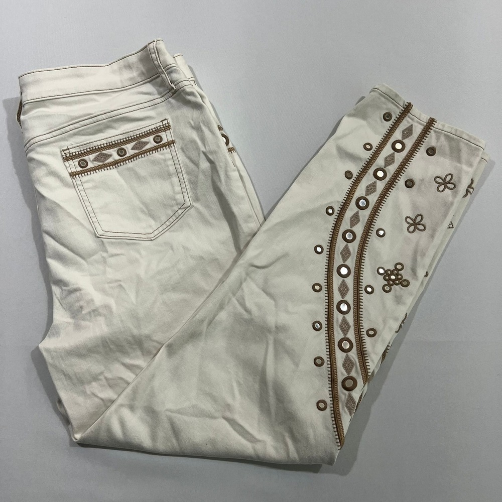 NWT Chicos So Slimming Girlfriend Jeans 3T Tall US 16T Mirror Stud Sea Salt $189